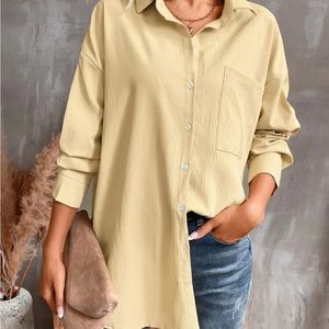 Textured oversized button up blouse